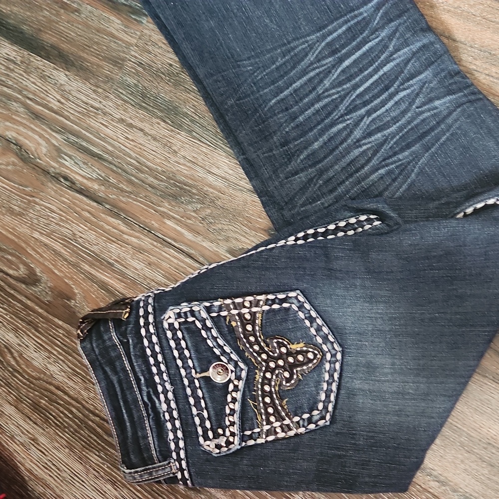 LA idol Jeans woman's leather detail